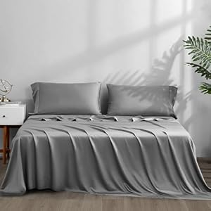 ACCURATEX Cooling Sheets Split King Size Grey - Viscose Made from Bamboo, Luxury Hotel Sheet Set for Adjustable Bed, Super Soft Breathable Bedding Sheets up to 16 inches Deep Pockect Gray Sp