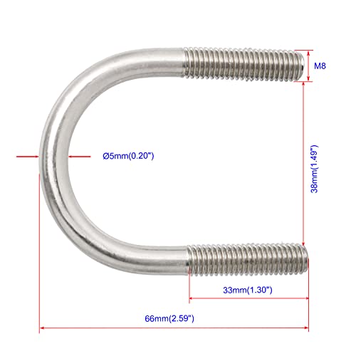 Image of Round U-Bolt 1.65 inch(42mm) Inner Width U Bolts Brackets 304 Stainless Steel M6 with Nut, Plate, Washer for Car /RV /Trailer Bumper,2 Sets