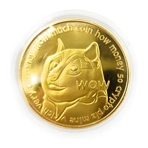 Promotech 24K Gold Plated 45mm Diameter Dogecoin MEMECOIN Coin Collectable in Coin Capsule for Any Cryptocurrency BTC Fan Cover