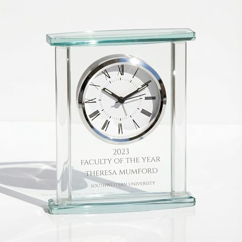 Ravanox Personalized 7" Square Glass Clock Award, Custom Engraved Battery Operated Glass Desk Clock for Employee Appreciation, Recognition, Retirement