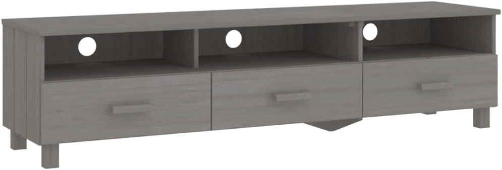 vidaXL Light Gray Pine TV Stand/Console Sideboard - 62.2 x 15.7 x 15.7 in | Solid Wood, MDF | 3 Drawers, 3 Compartments