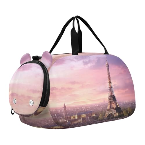 Modern Paris Duffle Bag for Girl, Sports Duffle Gym Bags with Shoe Compartment, Personalized Overnight Bag Travel Weekender for Kids