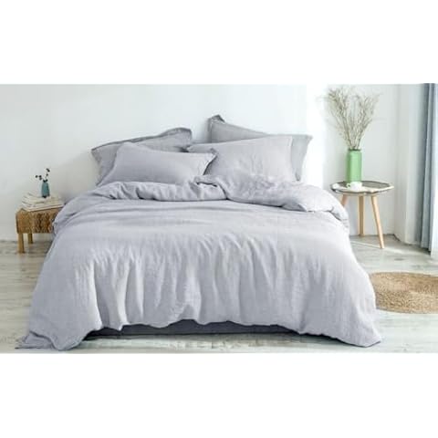 LAUSONHOUSE 100% Linen Duvet Cover Set - Queen - Grey Cover
