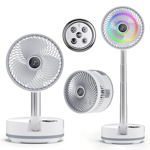 Astaowl Ventilador plegable portátil, ventilador de pie recargable de 40000 mAh, ventilador de escritorio USB, 4 velocidades, ventilador a batería, control remoto, ventilador telescópico silencioso