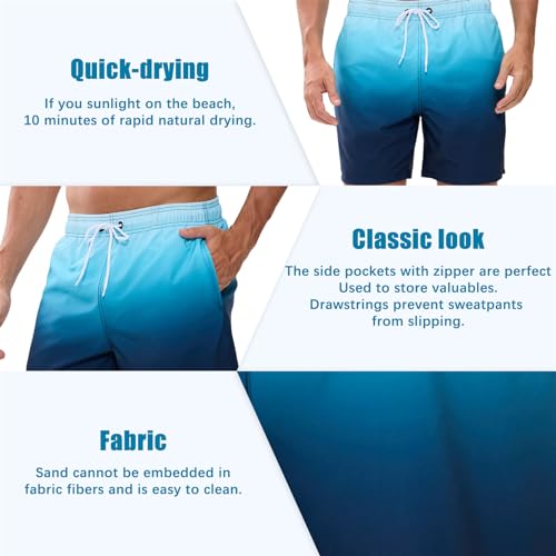 Mens Swimming Shorts Fashion Gradient Trunks for UK Men Quick Dry Beach Board Surf Shorts with Pockets Mesh Lining3