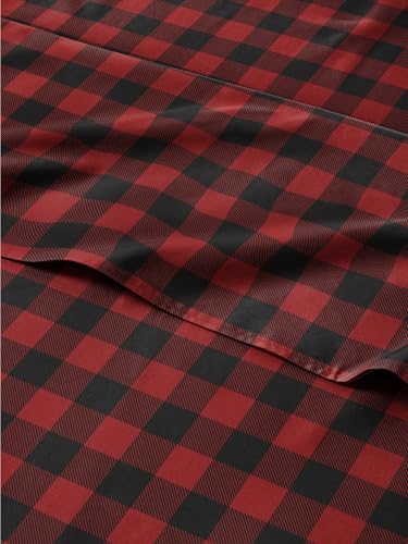 Cal King Christmas Buffalo Plaid Sheet Set - Holiday Xmas Pattern Bedding Set - Deep Pockets - Snug Fit - 4 Piece - Wrinkle Free - Comfy Festive Winter - Holiday Sheets for Women, Men, Kids & Teens