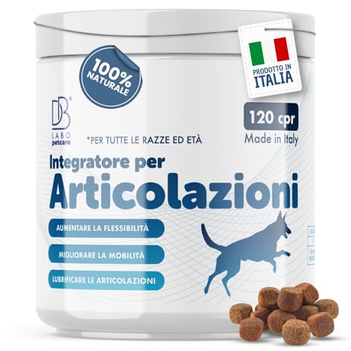 DBLabo Integratore Articolazioni Cane di Tutte Le età e Razze - 120 CPR di Joint Care Vegane con Glucosamina, Condroitina e Artiglio del Diavolo per la Flessibilità e Mobilità Articolare - Made IT