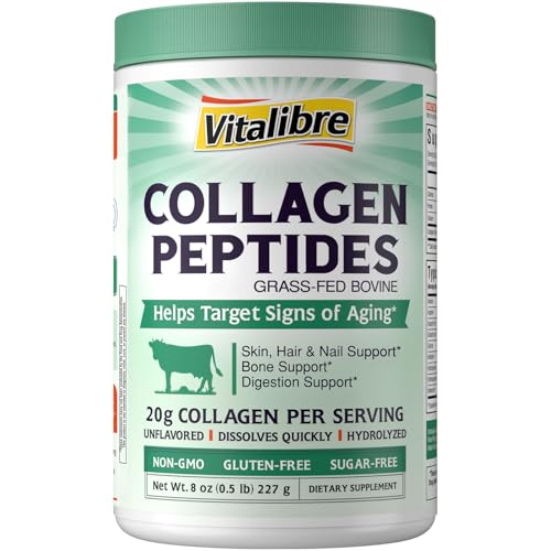Vitalibre Bovine Collagen Peptides Powder for Women and Men, Grass-Fed Hydrolyzed Collagen Protein...