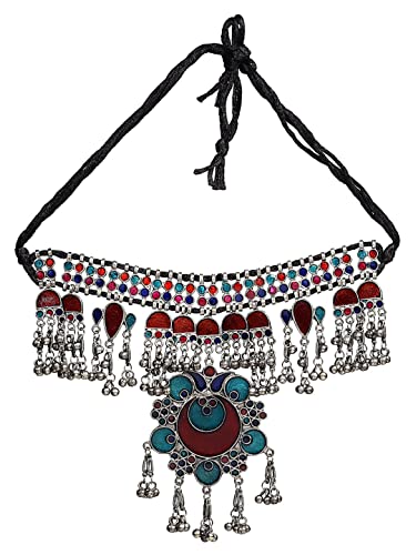 Antique Ethnic Indian Silver Oxidized Afghani Ethnic Boho Tribal Gypsy Statement Necklace Jewelry