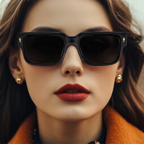 Rectangle Sunglasses Retro Style - Thick Frame UV Protection Unisex Sun Glasses with Metal Rivet Design4