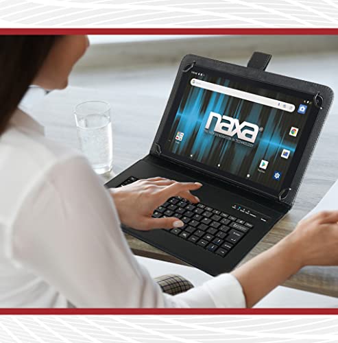 Image of Naxa NID-1021 Core Android 11 Tablet with 10.1 inch HD IPS Screen and USB Keyboard Case, 1.6 GHz Quad Core Processor, 2GB Ram, 16GB Storage, Front and Rear Cameras, Speaker and Microphone, Black