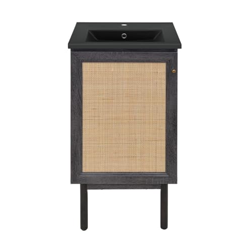 Image of Swiss Madison Classe 18 in. Black Oak Bathroom Vanity with Black Ceramic Sink Top