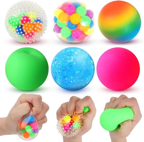 LESONG 6 Stück Sensory Stressballs, Anti Stress Bälle Fidget Spielzeug für Kinder Erwachsene, Squishy Balls Anti Stress Spielzeug für ADHD Autismus Geburtstag Klassenzimmer Geschenke