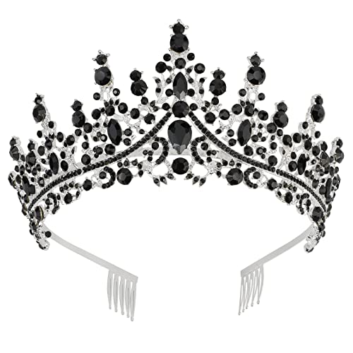 COCIDE Black Crowns for Women Tiaras Girls Silver Crystal Rhinestones Queen Crown Princess Tiara Party Wedding Bridal Halloween Costume Cosplay Bridesmaids Accessories, Black, Comb type
