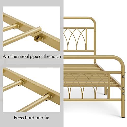 Yaheetech YT-00116983 Queen Bed Frame Metal Platform Bed With Petal Accented Headboard/Footboard/14.4 Inch Under Bed Storage/No Box Spring Needed,Antique Gold thumb #6