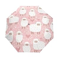 EOSDT Chic Sheep Pink Compact Umbrella Collapsible Custom Automatic Smart 3 in 1 Robust Umbrella for Women Men Adults, Chic Sheep Pink, OneSize