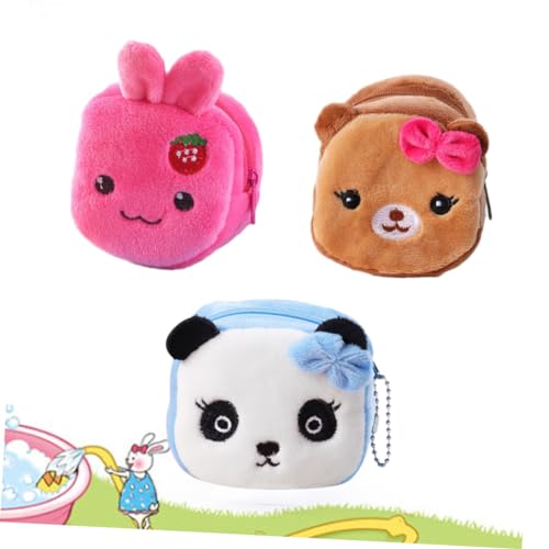 SAFIGLE 3pcs Plush Coin Bag for Kids Mini Pouch Bowknot Dog Pattern Reusable and Durable Change Purse for Girls3