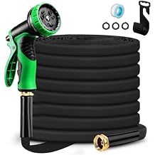 Delxo Garden Hose with Nozzle, 50 FT Non-Expanding Water Hose with Holder, Lightweight Manguera Para Jardin, Water Pipe, Durable & Easy to Use for Gardening, Car Washing & Storage