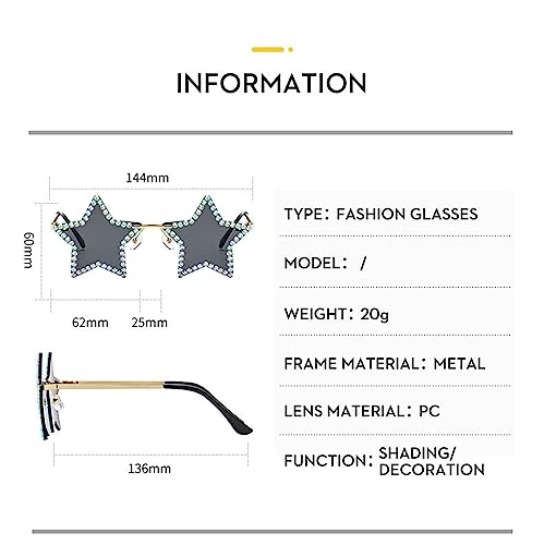 willochra Rimless Star Shape Sunglasses UV400 Protection Fashion rhinestone Sun Glasses Party Glasses for Women4