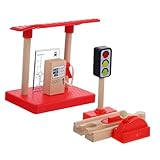 Toddmomy Wooden Train Track Accessories 2-Piece Toy Set for Boys and Girls DIY Gas Station Model Playset Sand Table Decoration