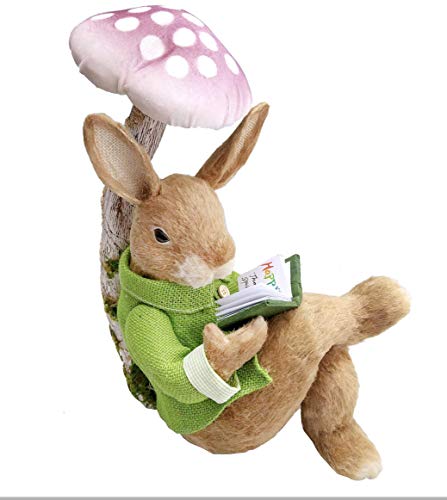 Home Sisal Bunny Rabbit Reading Book Under Mushroom, 14