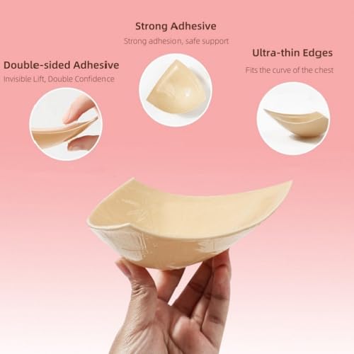 Image of DEPOVOR Large Size Double-Sided Sticky Inserts Lightly Padded for D+ Cups, Reusable Adhesive Lifting Bras for Large Bust Beige