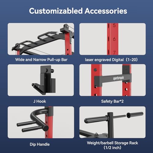 Image of SPORTSROYALS Power Rack, Multi-Functional Power Cage, Squat Rack with Pulley System & LAT Pull Down, Workout Cage with J Hooks for Home Gym
