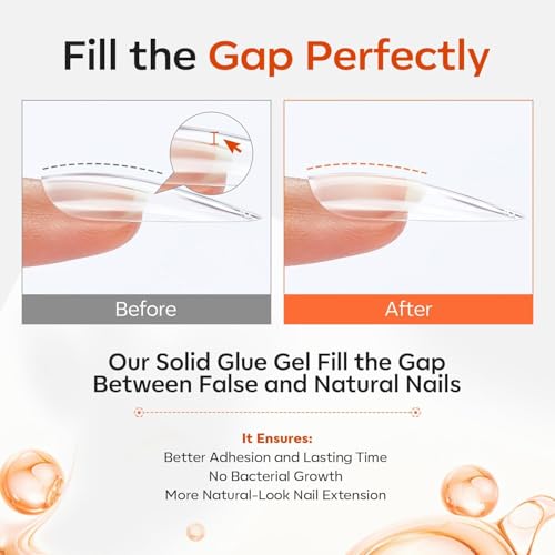 modelones Solid Nail Glue Gel, 30g Glue Gel on Nails for Clear Tips Super Strong Adhesive for Acrylic Extensions Press On Fake Tips U V Curing Needed Professional Adhesive