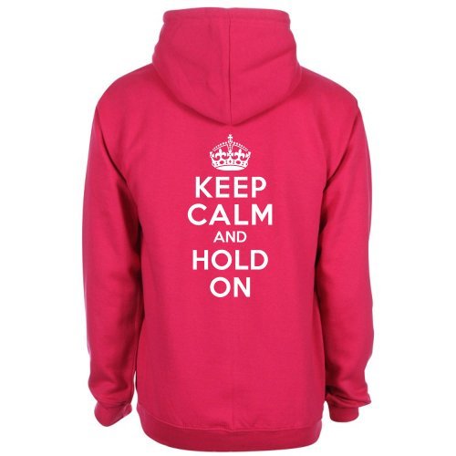 Doodleman Sudadera con Capucha y Estampado 'Keep Calm And Hold On' en color Rosa Intenso - Rosa Intenso, Edades 12-13 34" Pecho, 80% Algodón 20% Poliéster