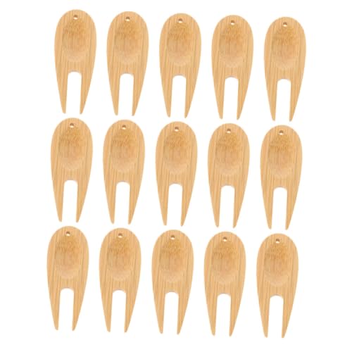 Happyyami 15個 プロ仕様ゴルフアクセサリー 竹製果?叉 ディボット修理ツール 持ち運び便利 芝生とゴルフグリーン用 使いやすく耐久性あり