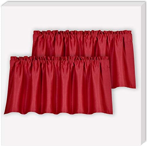 HUTO Room Drakening Curtain Valance for Windows Rod Pocket Energy Efficient Durability Block Light Valance 18 Inches Long for Living Room Bathroom, Each is 52×18,2 Panels,Red