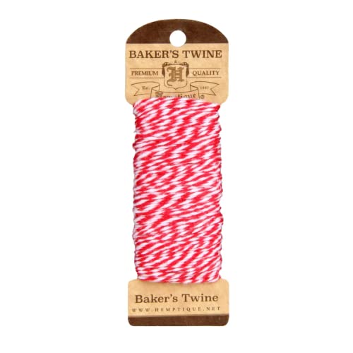 Hemptique Cotton Bakers Twine - Premium Quality Cotton Twine Long Mini Cards for Treat Boxes, Gift Bags, Bakery Packages & Much More (Red & White)