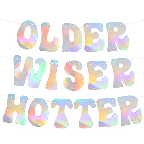 Image of BEISHIDA Iridescent Older Wiser Hotter Banner Pre-strung Birthday Banner Decoration for 40th 50th 60th 70th 80th Women Funny Sign Garland Cute Birthday Party Supplies NO DIY