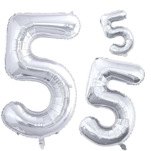 image for GOER Silver Foil Balloons Number 5,Huge Number Balloons for 5th 55th B