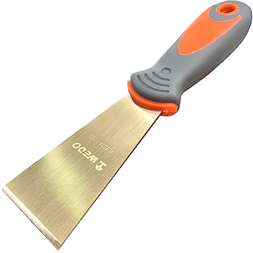 Wedo Non-Sparking Putty Knife 50Mm(2”), Stiff Spark-Free Safety Scraper Painter, Die-Forge, Corrosion Resistant, Din Standard, Aluminum Bronze, 8” Length #TOP19