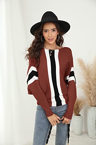 Image of FULIER Women Oversized Boat Neck Batwing Sleeves Dolman Knitted Sweaters Lightweight Pullovers Tops One Size