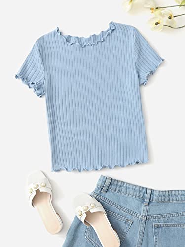 Image of SHENHE Girl's Short Sleeve Ribbed Knit Lettuce Trim Crewneck T Shirt Tee Tops