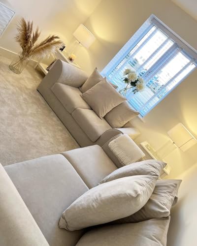 Plush Velvet 3+2 Settee Sofa Sets - Dylann 2 Seater & 3 Seater - Cream Scatter Back & High Back - Modern Seaters Suite (Cream Scatter Back)