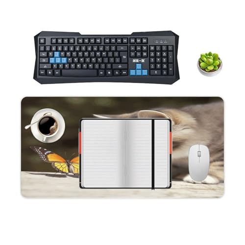 Cat and Butterfly Desk Pad con Base de Goma Grande miniatura 4