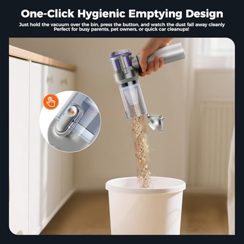 Handheld Vacuum Cleaner 22000PA, 4 in 1 Handheld Hoover Car Vacuum Cleaner Cordless Powerful Mini Hoover, 3 Filters/3 Speed Motor Small Vacuum Cleaners for Car, Home, Office, Pet Hair - Image 5