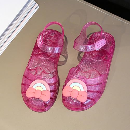 Girls Sandals Cute Rainbow Bowknot Jelly Shoes Summer Outdoor Casual Closed Toe Dress Flat Sandal with Ankle Strap3