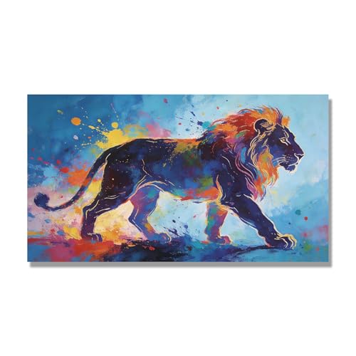 Tableau lion abstrait pour séjour et bureau moderne idée déco murale colorée