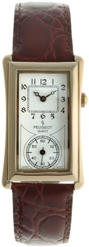 Peugeot Vintage Unisex 14K Gold Plated Contoured Dial Brown Leather Band Doctors Nurse Watch 2038G