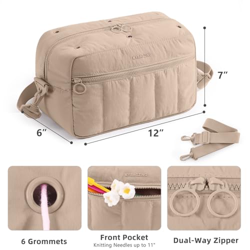 Image of MYBAGZIGN Crochet Bag Organizer for Yarn & Hooks, Large Capacity Yarn Storage Bag with Yarn Holder Holes, Portable Crochet & Knitting Bag for Crocheting on the Go, Craft Travel Bag Gifts for Women