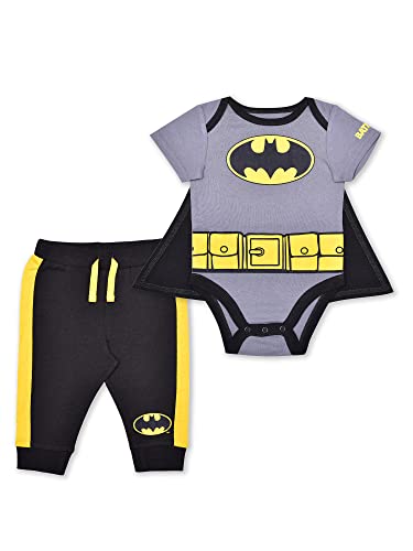 Image of WARNER BROS The Flash, Superman, and Batman Baby Boys Short Sleeve Bodysuit and Pants Set for Newborns and Infants