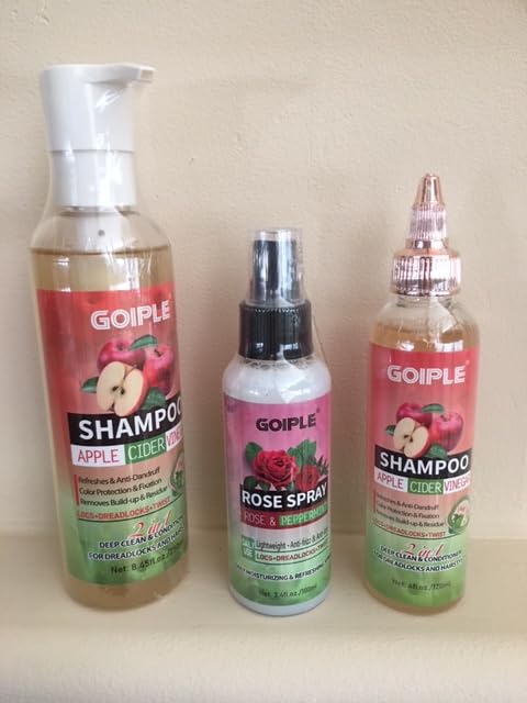 Goiple Rose Spray for Hair Loc Rose Water Hair Scalp Moisturizer- 2 in 1 Deep Clean & Conditioner Apple Cider Vinegar Shampoo, Briad Shampoo For Dreadlocks, Locs, Twist, Foam Sulfate Free for Curly Hair 3PCS