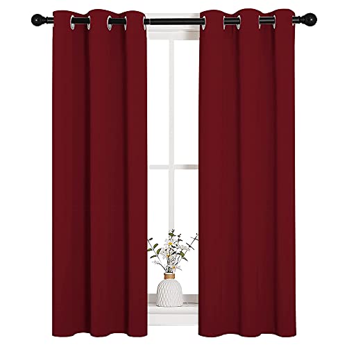 Image of NICETOWN Christmas Burgundy Window Curtains Blackout Drapes, Thermal Insulated Solid Grommet Blackout Curtains /Draperies for Living Room (1 Pair, 29 by 45 inches, Burgundy Red)