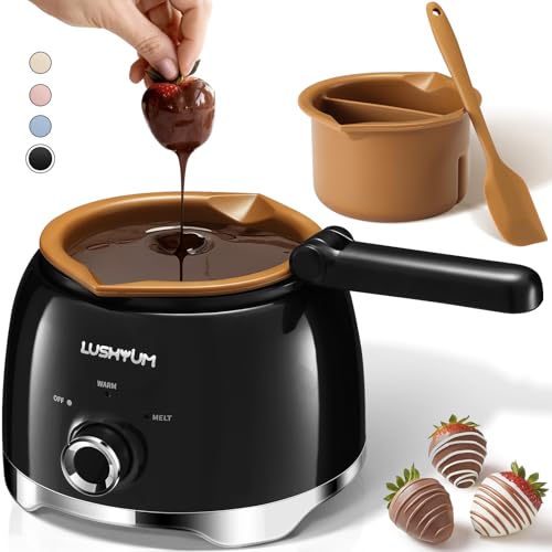 Image of LUSHYUM Electric Chocolate Melting Pot with 2 Insert Pots, 4-Cup Chocolate | Even Heating, Fast Melting, BPA-Free Silicone, Easy Clean, Less Waste, Ideal for Chocolate, Candy Melts, Parties, Fondue