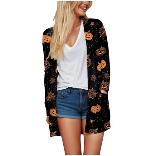 2025 Fall Halloween Sweaters for Women Funny Pumpkin Print Fall Winter Long Sleeve Button Knit Cardigan Sweater2