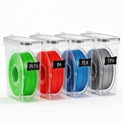 Filament Aufbewahrungsbox - 4 Pack Filament Container für 3D Druck Filament Versiegelung und Schutz - Tragbare Aufbewahrung mit Trockenmittel&Etiketten wasser- und staubdicht 4.0L